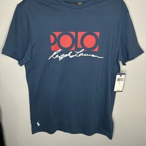 Ralph Lauren Navy Blue Short Sleeve Tee with Geometric Design